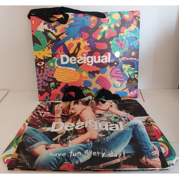 DESIGUAL Shopping Bag Lot of 2 Reusable Large PVC and Paper Lot Bags - Picture 7 of 7